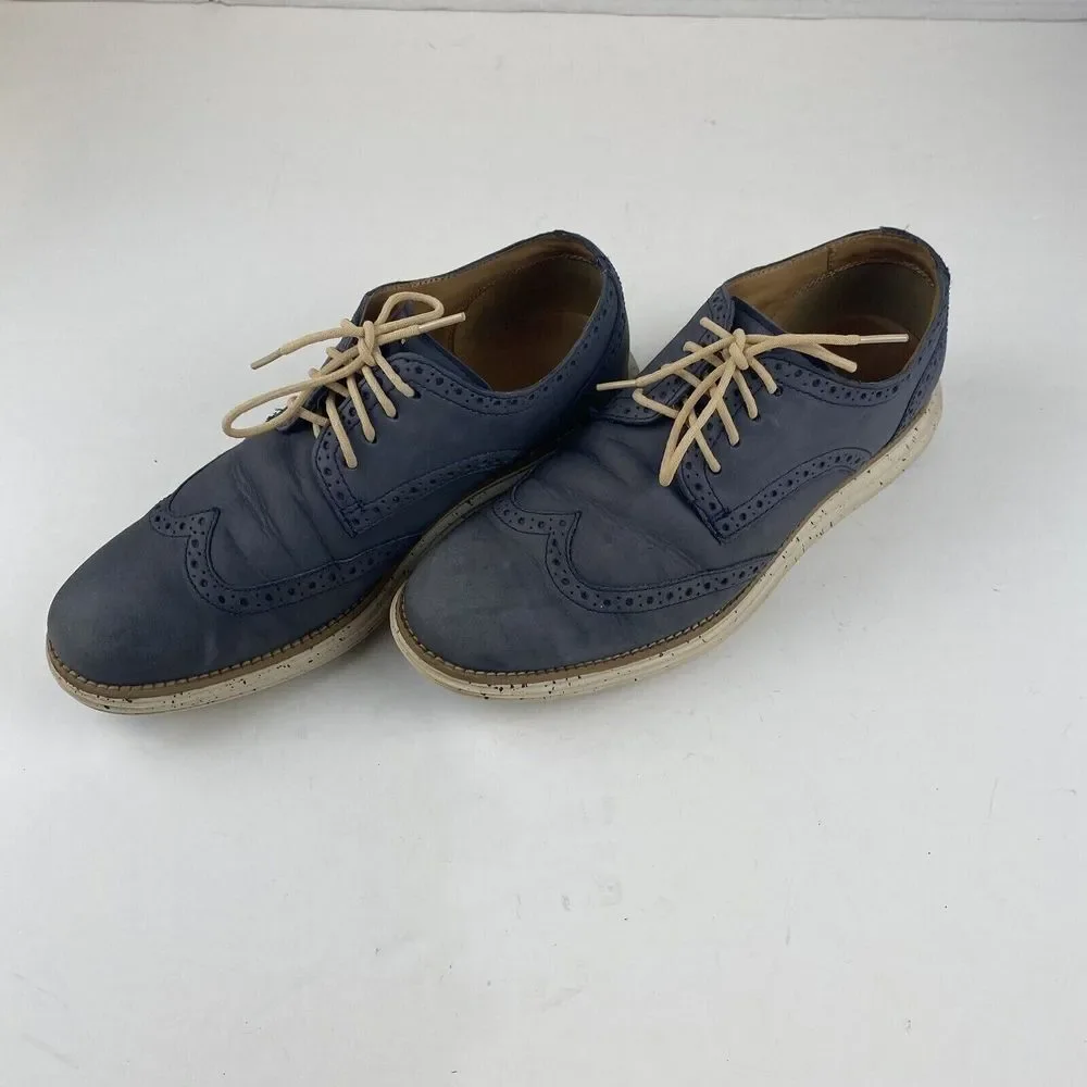 Cole Haan Lunargrand Suede Wingtip Oxford Shoes Blue Gray Men's Size‎ 9 Used